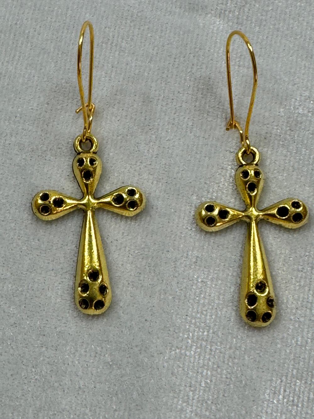 Gold Tone Cross Dangle Earrings Christian Faith Jewelry 1.25 Inches  E286